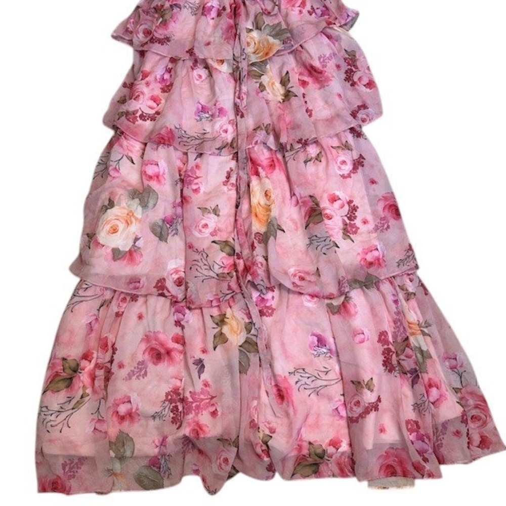 Floral Pink Maxi Dress Ruffle Tiered Corset Back Party Wedding Homecoming Prom‎ - Picture 16 of 16